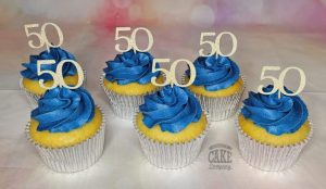 blue and gold 50th birthday cupcakes - tamworth