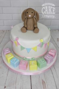 Brown bunny with bunting and blocks cake - tamworth