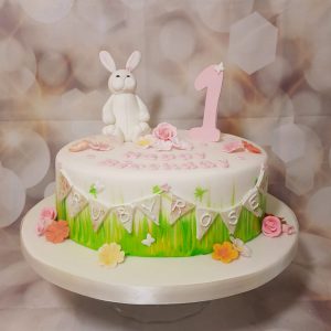 Cute bunny buntin first birthday cake - tamworth