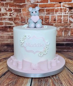 cute grey bear bow birthday cake - Tamworth