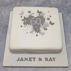 diamond 60th anniversary floral cake - tamworth