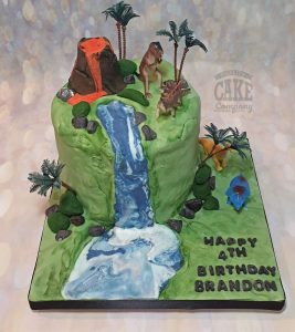 dinosaur volcano waterfall birthday cake - Tamworth
