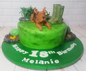 dog in garden theme cake - tamworth