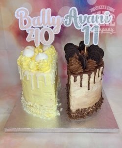 joint birthday lemon and chocolate drip cake - tamworth