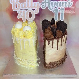joint birthday lemon and chocolate drip cake - tamworth