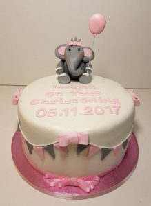 Elephant pink bunting christening cake - Tamworth