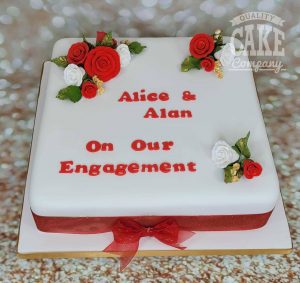 Red rose square engagement cake - Tamworth