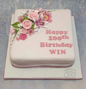 square floral 100th birthday cake - Tamworth