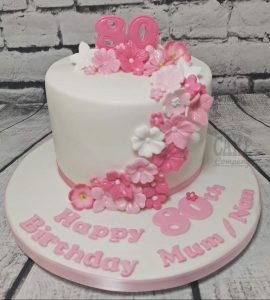 pink floral cascade 80th birthday cake - Tamworth