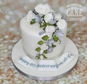 white and silver floral anniversary cake - Tamworth