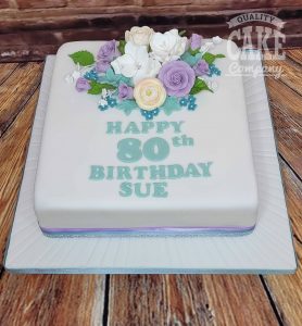 square mint green lilac floral 80th birthday cake - Tamworth