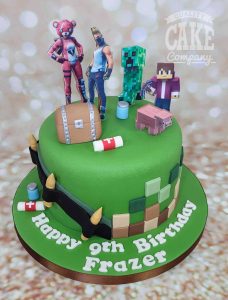 fortnite minecraft theme birthday cake - Tamworth