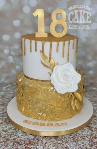 two tier gold drip and sprinkles 18th birthday cake - tamworth