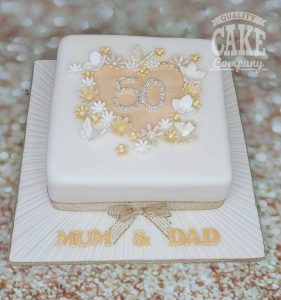 square floral golden anniversay simple floral cake - Tamworth