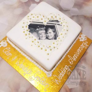 golden anniversary photo floral heart cake - Tamworth