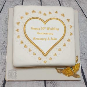 lace piped heart 50th wedding anniversary cake - Tamworth