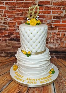 two tier golden anniversary quilted ruffle cake - tamworth