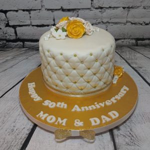golden anniversary quilted floral cake - Tamworth