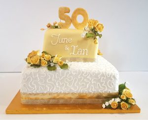 two tier square traditional golden anniversary cake - Tamworth