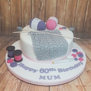 knitting hobby theme cake - tamworth