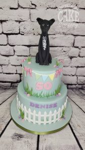 two tier garden theme cake with greyhound model - tamworth