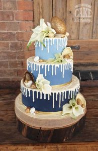 Three tier drip wedding cake Easter egg themed Tamworth West Midlands