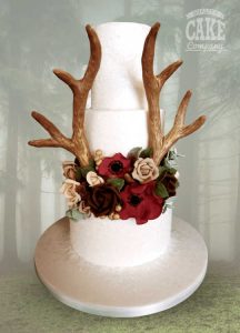 Antlers and winter flowers wedding cake three tier Tamworth West Midlands Staffordshire