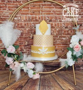 Art deco wedding cake in hoop with feathers Tamworth West Midlands Staffordshire