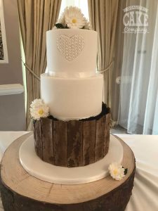 Bark and knitted heart wedding cake rustic simple three tier Tamworth West Midlands Staffordshire