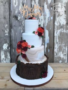 Bark rustic marble four tier wedding peach and red flowers Tamworth West Midlands Staffordshire