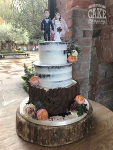 Bark and semi naked rustic three tier wedding cake Tamworth West Midlands Staffordshire