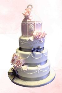 Bird cage four tier elegant wedding cake grey and pink Tamworth West Midlands Staffordshire