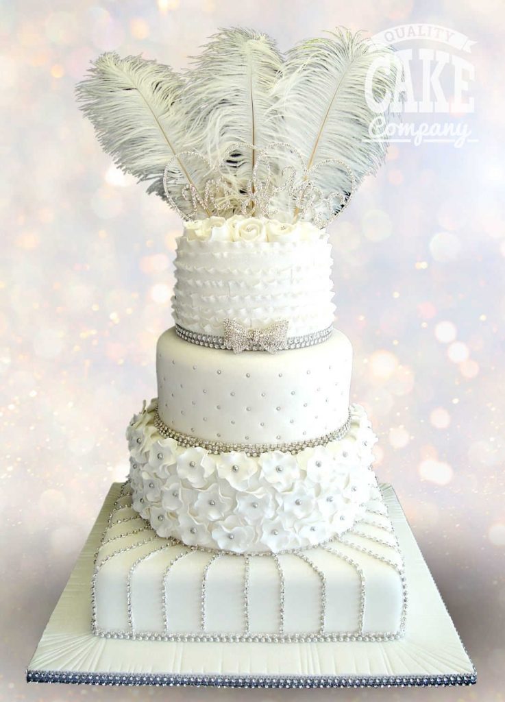 Bling wedding ruffles flowers feathers sparkle round and square cake Tamworth West Midlands Staffordshire