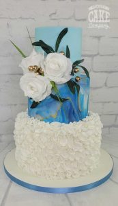 Blue gold marble and white ruffles classic three tier wedding cake Tamworth West Midlands Staffordshire