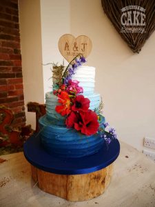Blue ribbed buttercream ombre wedding cake Tamworth West Midlands Staffordshire