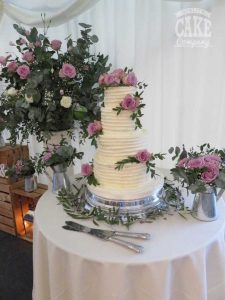 Buttercream Ribbed wedding Cake with Fresh Roses Tamworth West Midlands Staffordshire