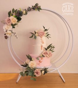 Buttercream white and pink wedding cake three tier with fresh flowers Tamworth West Midlands Staffordshire