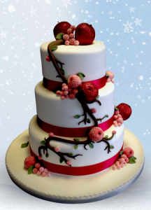 Christmas wedding red apples and berries three tier red wedding cake Tamworth West Midlands Staffordshire