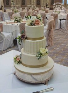 Classic stripe ivory wedding cake fresh flowers Tamworth West Midlands Staffordshire