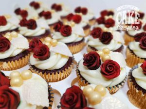 Dark red and gold vintage themed wedding cupcakes Tamworth West Midlands Staffordshire