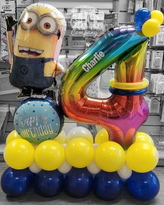 children's 4th birthday minions theme balloon display - Tamworth