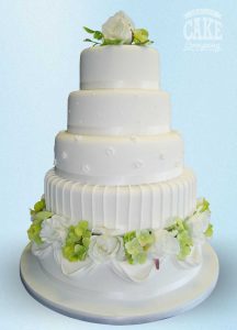 White five tier calssic texture wedding with green flowers Tamworth West Midlands Staffordshire