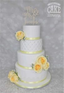 Four tier quilted yellow classic wedding cake Tamworth West Midlands Staffordshire