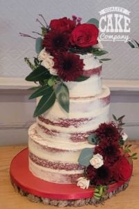Fresh red flowers and red velvet wedding cake semi naked Tamworth West Midlands Staffordshire