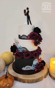 Halloween dark wedding with pumpkins skulls lace cake Tamworth West Midlands Staffordshire