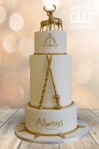 Harry Potter themed wedding cake always gold Tamworth West Midlands Staffordshire