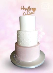 Soft pink piped heart dots happily ever after glass slipper princess wedding cake Tamworth West Midlands Staffordshire