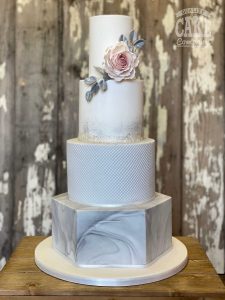 Hexagon marble and silver textured wedding cake Tamworth West Midlands Staffordshire