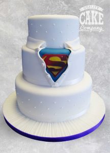 Superman reveal wedding cake three tier novelty Tamworth West Midlands Staffordshire