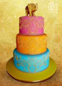 Indian Dhesi mehndi colourful elephant wedding three tier cake Tamworth West Midlands Staffordshire